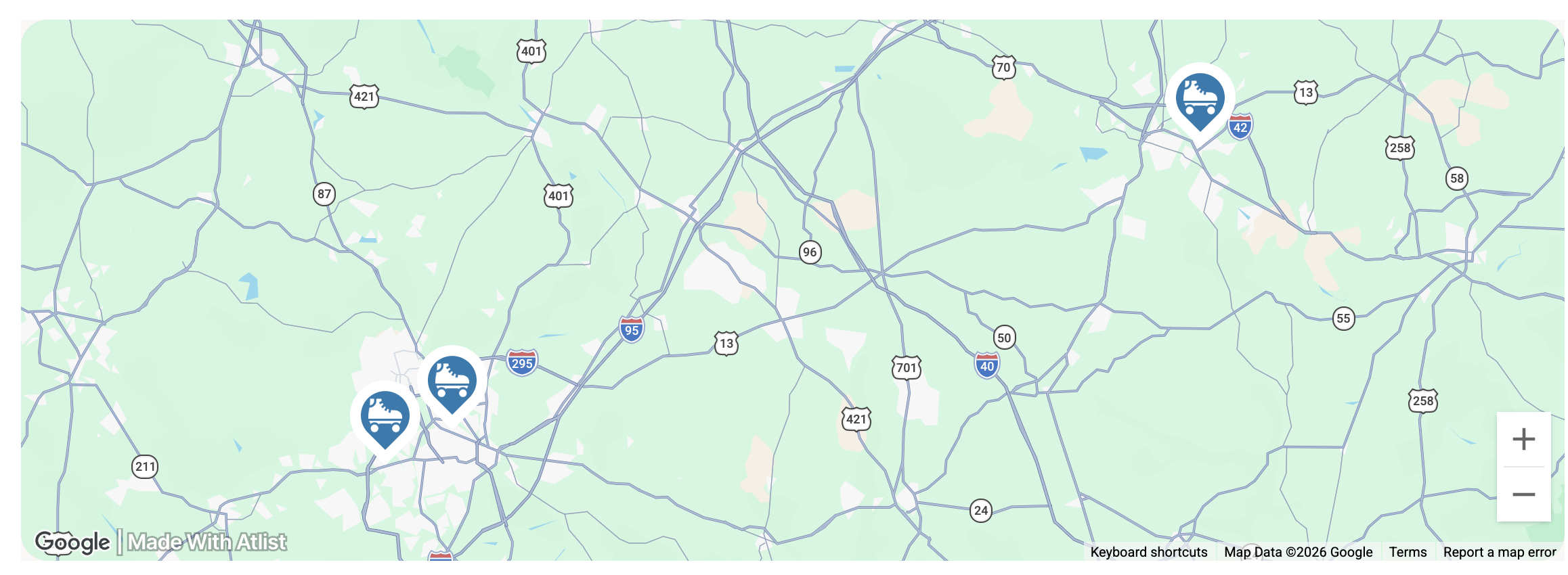 Branded interactive map with custom teardrop pins